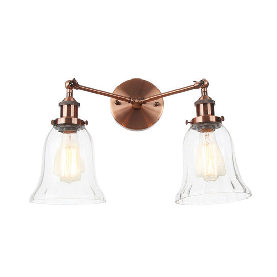 Industrial Style 2-Light Wall Sconce With Clear Glass Shade Black/Chrome/Bronze Finish