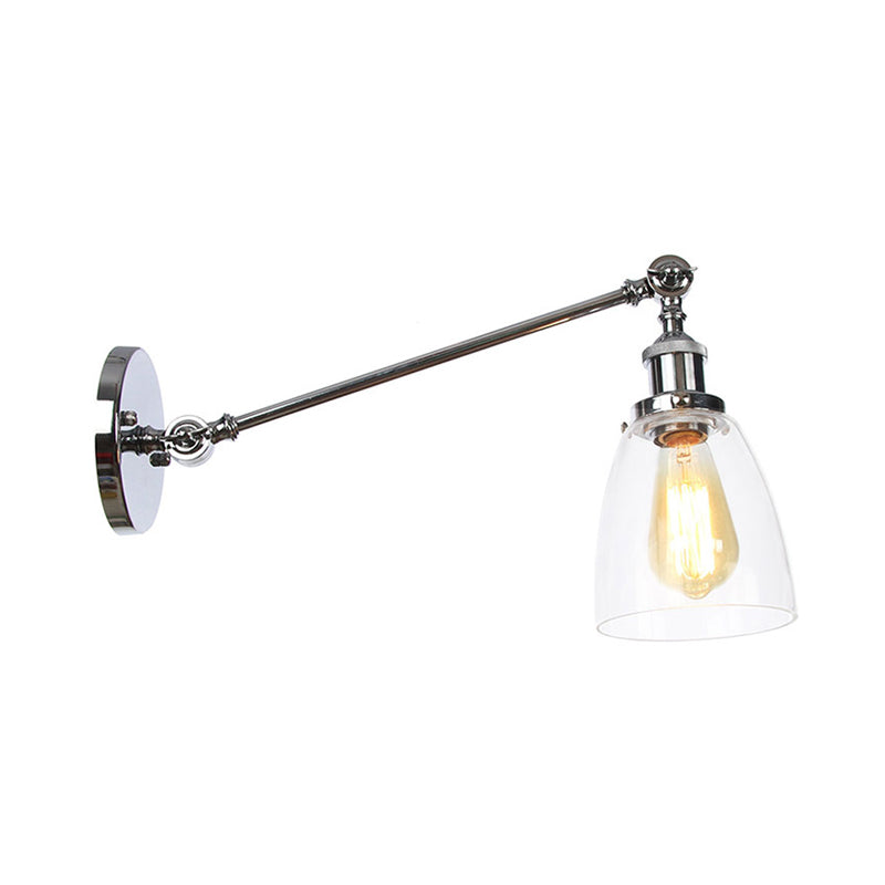 Industrial Style Clear Glass 1-Light Wall Sconce With Arm 8/12 Length - Black/Bronze/Brass Finish