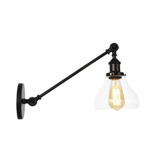 Farmhouse Indoor Sconce With Clear Glass Shade And Adjustable Arm Length Black / 8