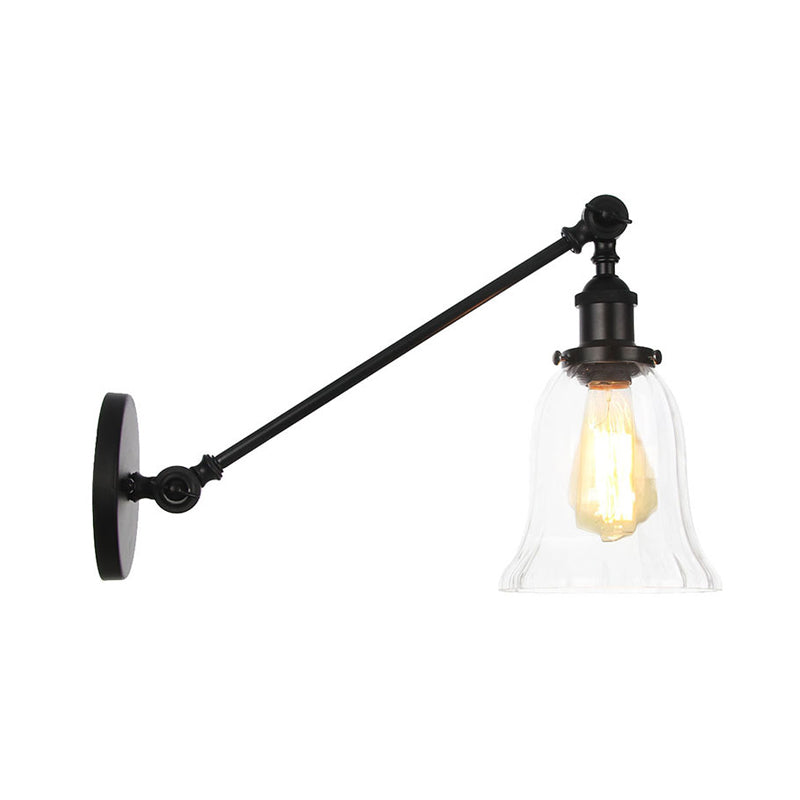 Vintage Clear Glass Bell Sconce With Arm - Black/Bronze/Brass 1-Light Wall Lighting Fixture 8/12