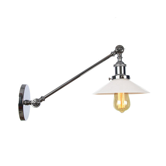 Industrial Conical Sconce Light With Opal Glass - Black/Bronze/Brass Finish Arm Mount 8/12 L