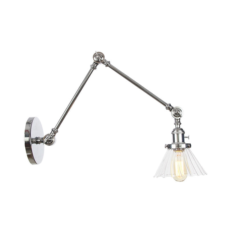 Industrial Cone Wall Light With Clear/Amber Glass And Arm - Black/Bronze/Brass (8+8/8+8+8)