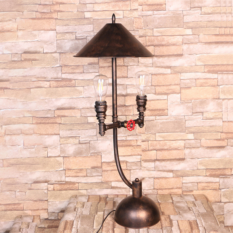 Antique Bronze Metal Desk Lamp With Industrial Style Cone Design And Pipe Accent