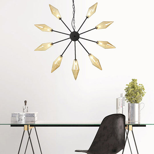 Mid-Century Industrial Chandelier With Amber/Clear Glass - 6/9/12 Lights Black/Copper/Chrome 9 /