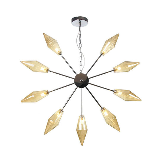 Mid-Century Industrial Chandelier With Amber/Clear Glass - 6/9/12 Lights Black/Copper/Chrome