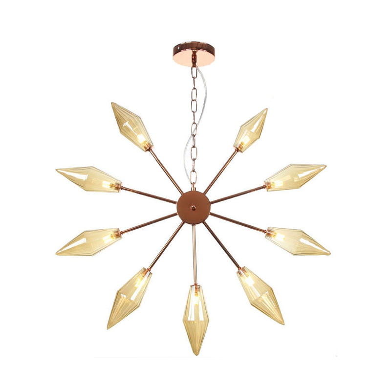 Modern Industrial Sputnik Chandelier with Amber/Clear Glass - 6/9/12 Lights - Black/Copper/Chrome Finishes