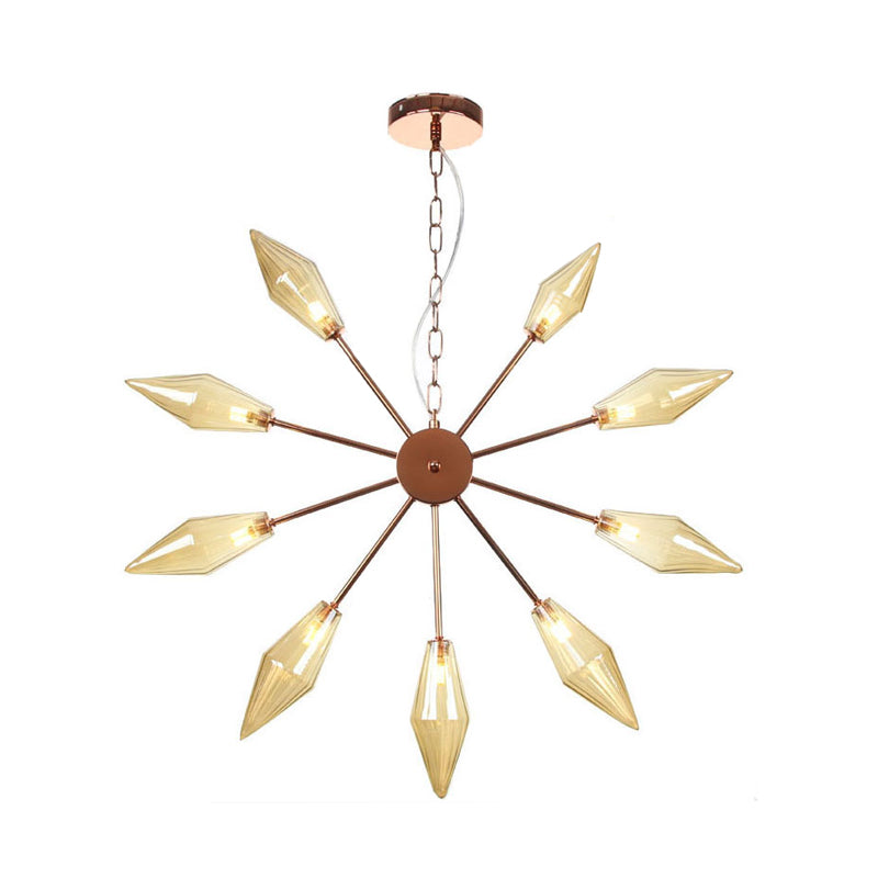 Mid-Century Industrial Chandelier With Amber/Clear Glass - 6/9/12 Lights Black/Copper/Chrome