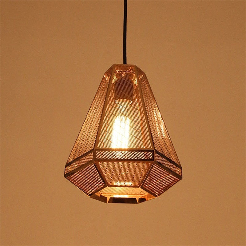Gold Countryside Diamond Hanging Pendant Ceiling Lamp - 9/10/12 W Metal 1 Head Living Room Lighting