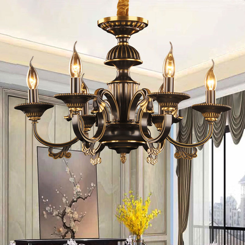 Rustic Black & Gold Metal Chandelier - 6 Heads Candle Ceiling Lamp For Living Room