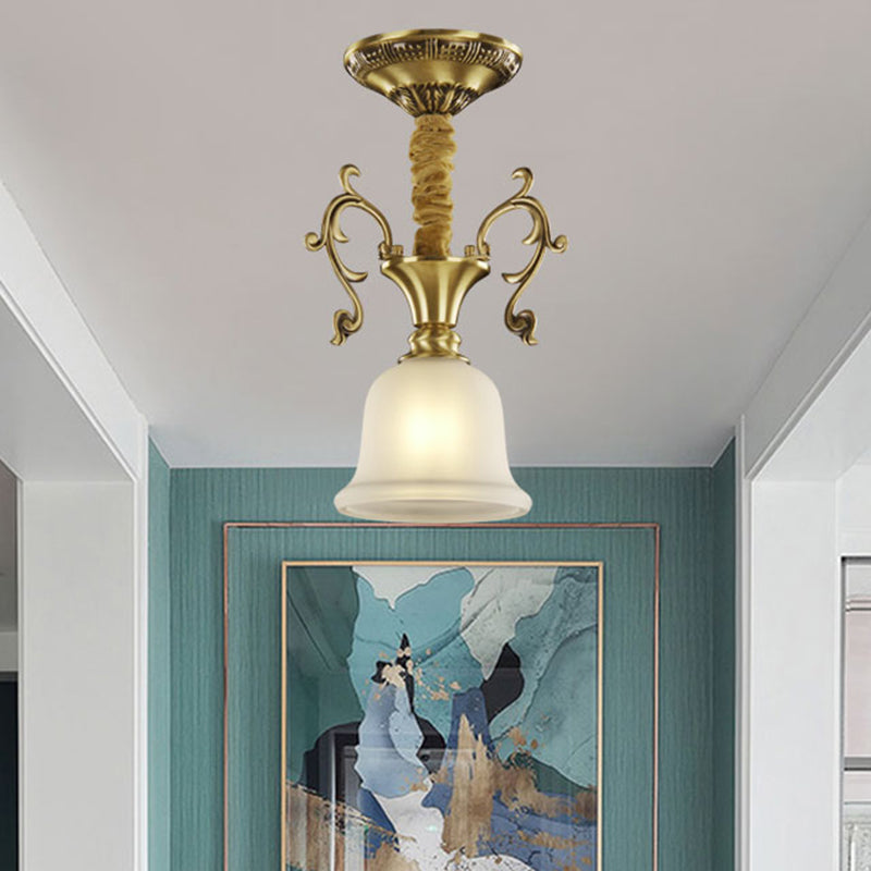 Classic Brass Hanging Ceiling Lamp With Frosted Glass Bowl - Ideal For Porch / Dome