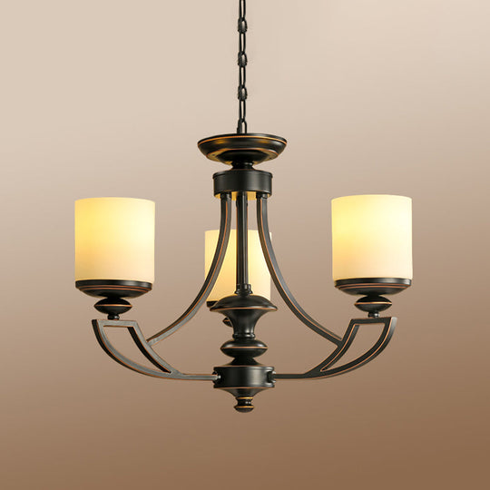 Traditional Starburst Pendant Chandelier - Black Metal Ceiling Lamp with Frosted Glass Shade - Perfect for Living Room - 3/6 Lights