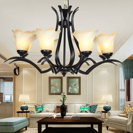 Traditional White Glass Chandelier With 3/6/8 Lights For Living Room Ceiling - Black Finish 8 / 1