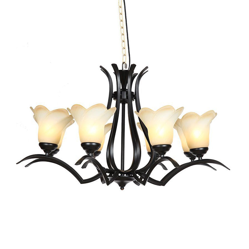 Traditional White Glass Chandelier With 3/6/8 Lights For Living Room Ceiling - Black Finish