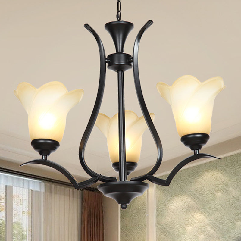 Traditional White Glass Chandelier With 3/6/8 Lights For Living Room Ceiling - Black Finish 3 / 1