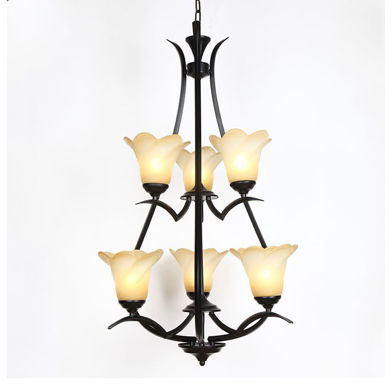 Traditional White Glass Chandelier With 3/6/8 Lights For Living Room Ceiling - Black Finish 6 / 2