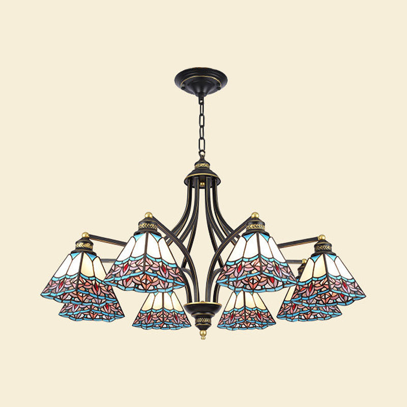 Mediterranean Stained Glass Pyramid Chandelier with 3/6/8 Lights in Vibrant Pink & Blue or Orange & Blue - Perfect for Living Room Ceiling!