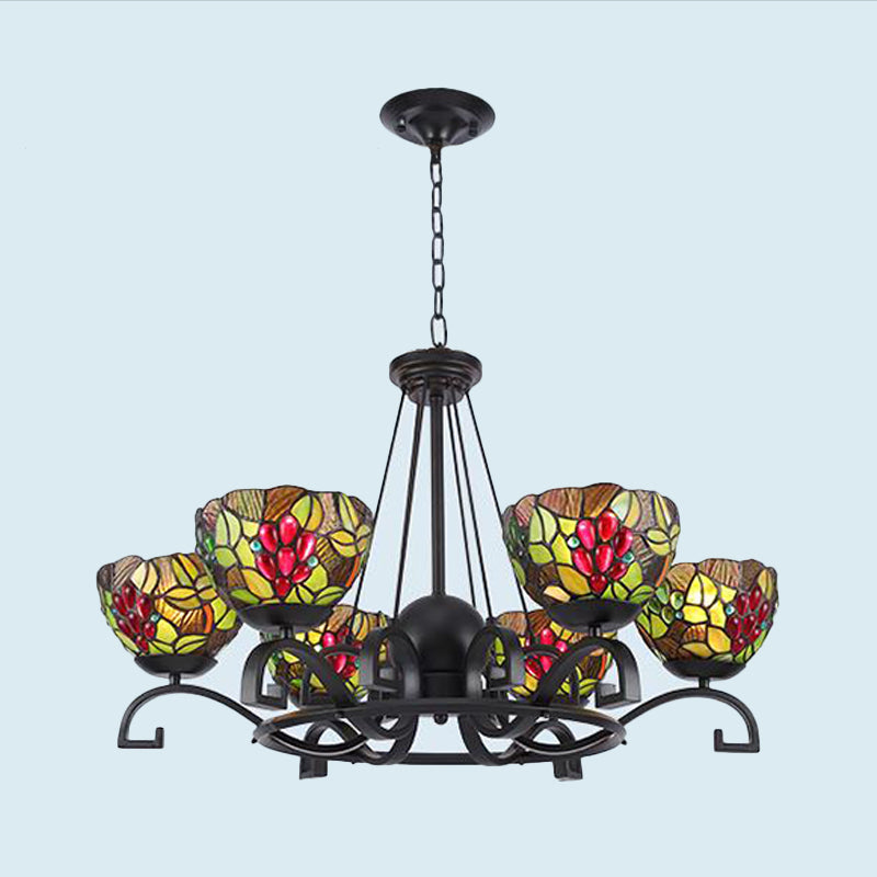 Tiffany Cut Glass Chandelier with Curved Black Arms - 3/6/8 Lights - Perfect for Living Rooms