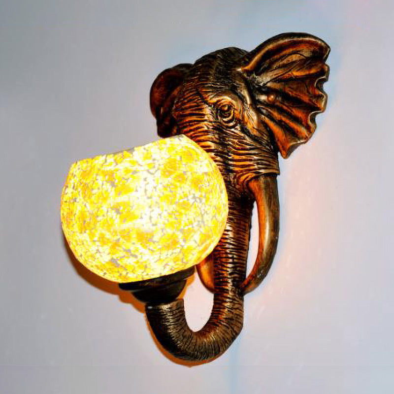 Baroque Stained Glass Elephant Head Wall Mount Lamp - Silver/Yellow Sconce Light For Corridor Silver