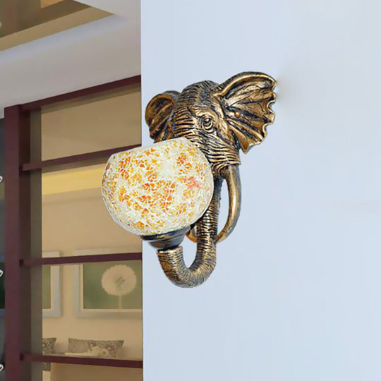 Mediterranean Wall Lamp: 1-Light Globe Sconce With Stained Glass Shade In White/Pink/Yellow Yellow