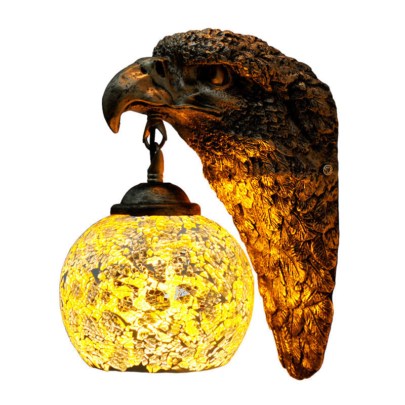 Mediterranean Sconce - Wall Mount Owl Head 1 Light Cut Glass Silver/Beige/Red For Balcony Lighting