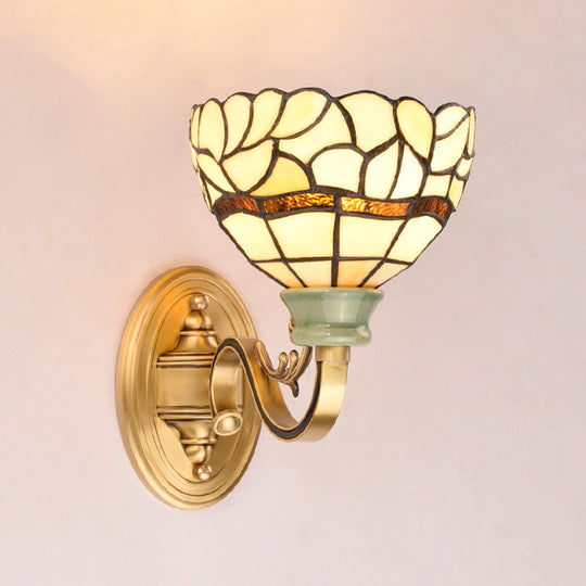 Tiffany Style Cone/Bowl/Flower Cut Glass Wall Sconce Light - 1 For Bedroom Beige/Yellow/Orange Gold