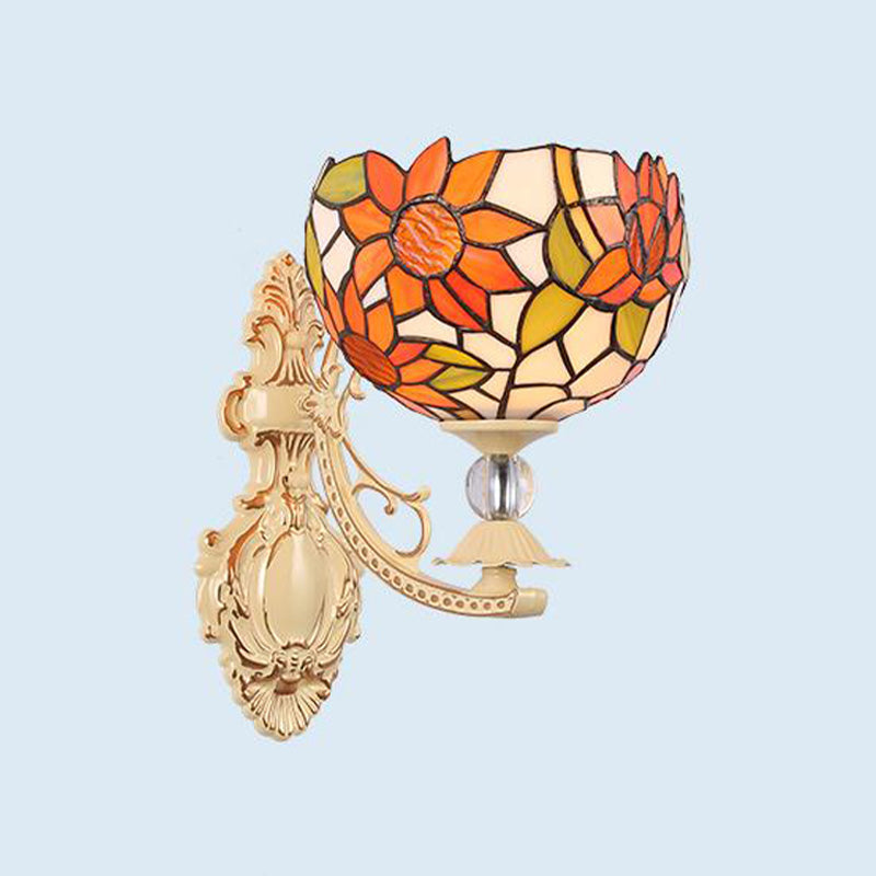 Victorian Stained Glass Dome/Star Wall Mounted Light Fixture - White/Red/Orange Sconce For Corridor