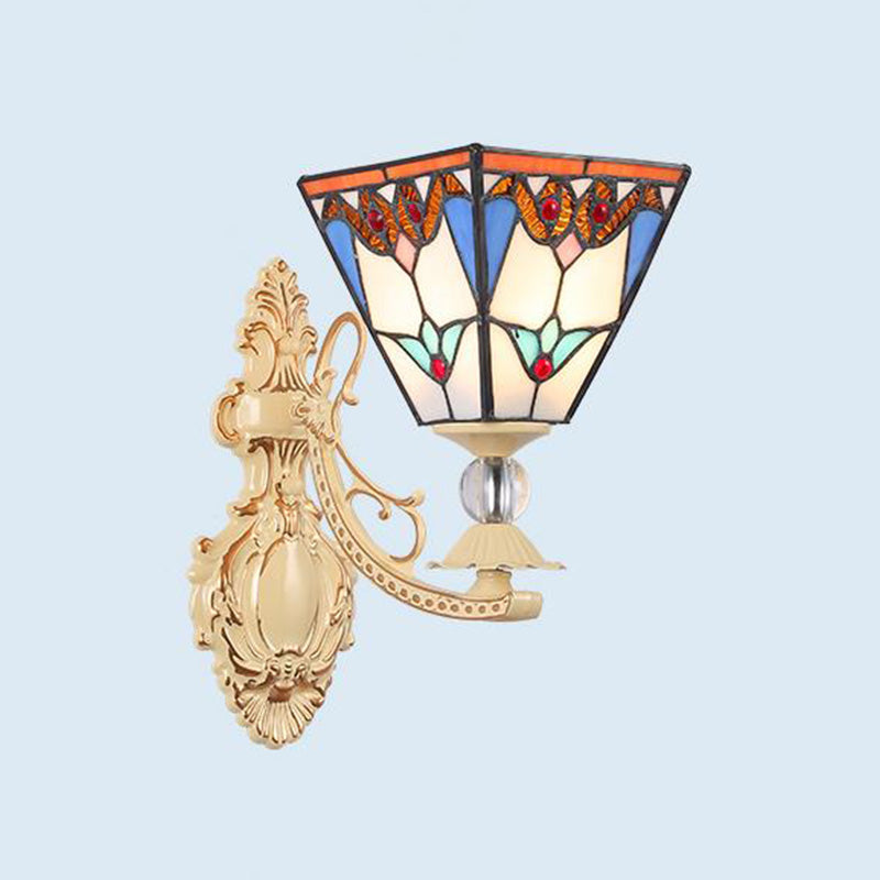 Tiffany Blossom Wall Mount Sconce Light Fixture: Hand Cut Glass 1 White/Orange/Pink - Ideal For