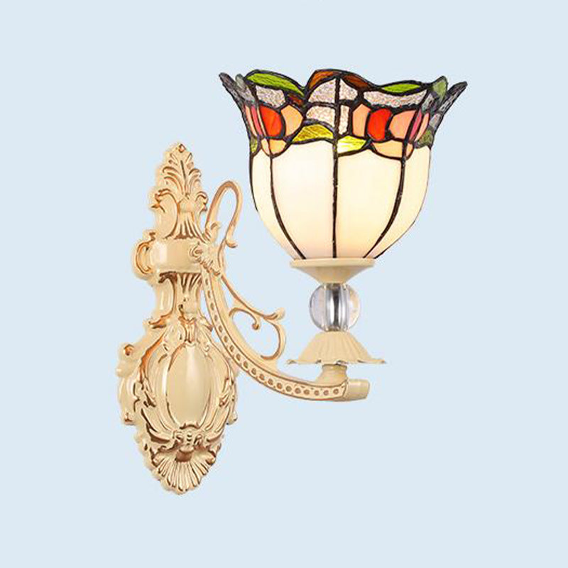 1-Light Mediterranean Wall Mounted Outdoor Lamp - Cut Glass White/Red/Pink Sconce Red