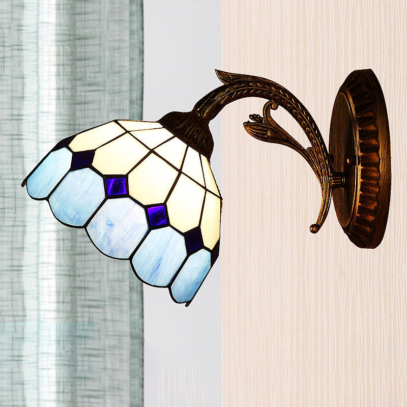 Wall Mounted Stained Art Glass Sconce - Baroque Style 1 Light Red/Yellow/Blue Perfect For Living