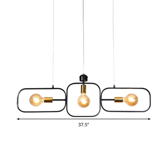 Contemporary 3-Head Frame Pendant Chandelier: Black & Gold Suspended Lighting Fixture