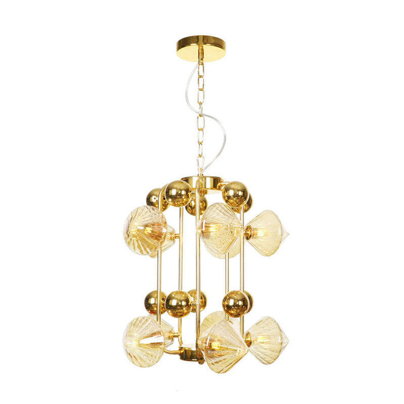 Contemporary Amber Glass Tapered Chandelier - 10 Heads - Living Room Pendant Light