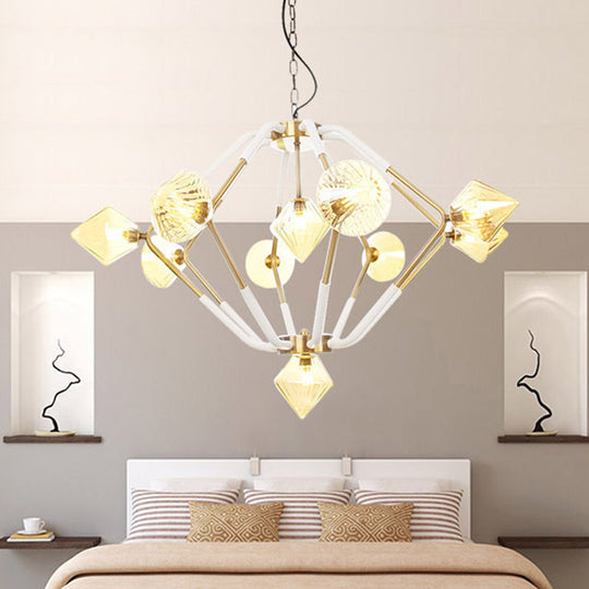 Modern Amber Glass Conical Chandelier - 10 Head Ceiling Lamp for Bedroom