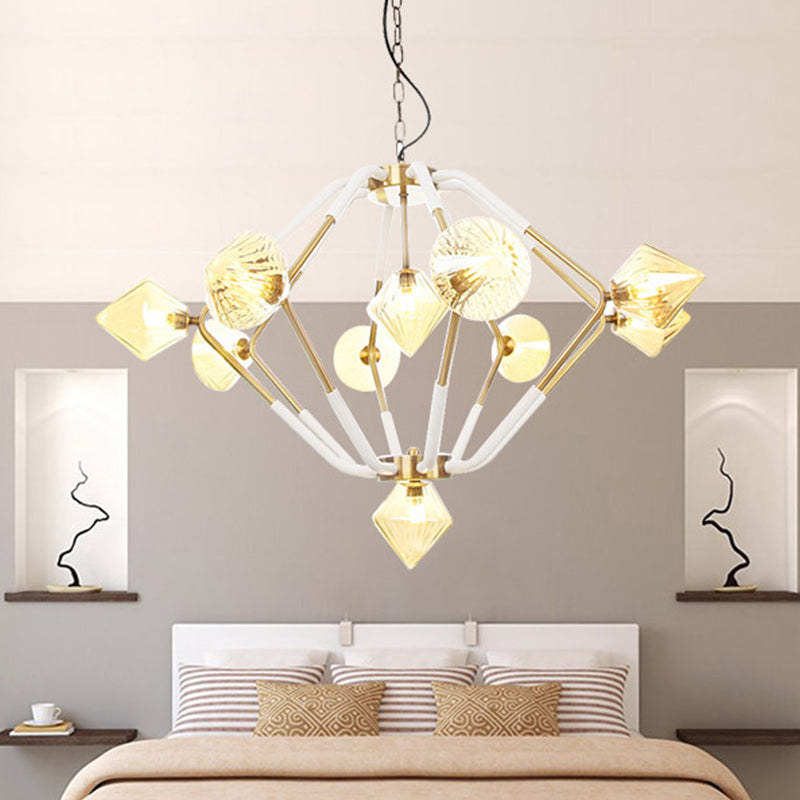 Modernist Amber Ribbed Glass Chandelier - 10-Head Ceiling Suspended Lamp For Bedrooms