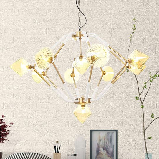 Modern Amber Glass Conical Chandelier - 10 Head Ceiling Lamp for Bedroom