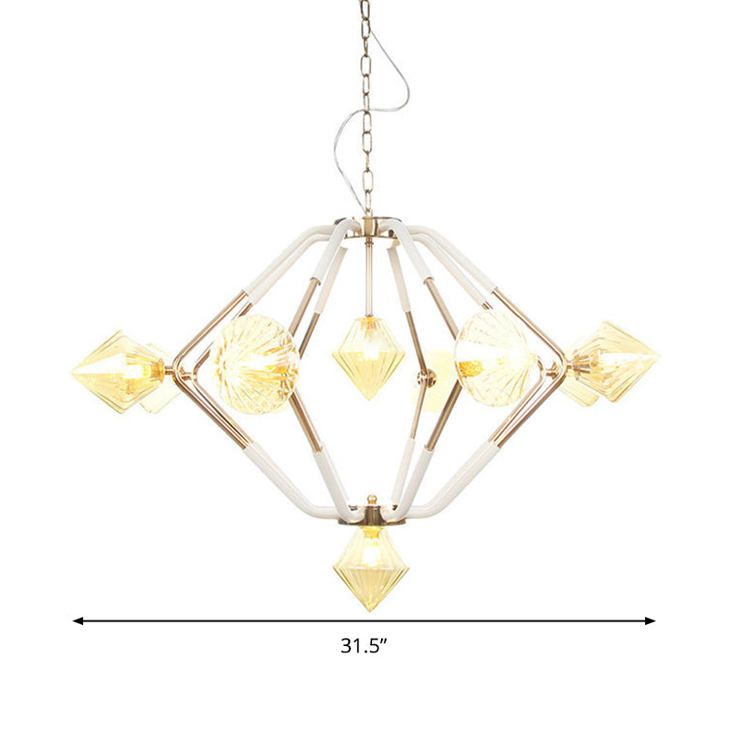 Modern Amber Glass Conical Chandelier - 10 Head Ceiling Lamp for Bedroom