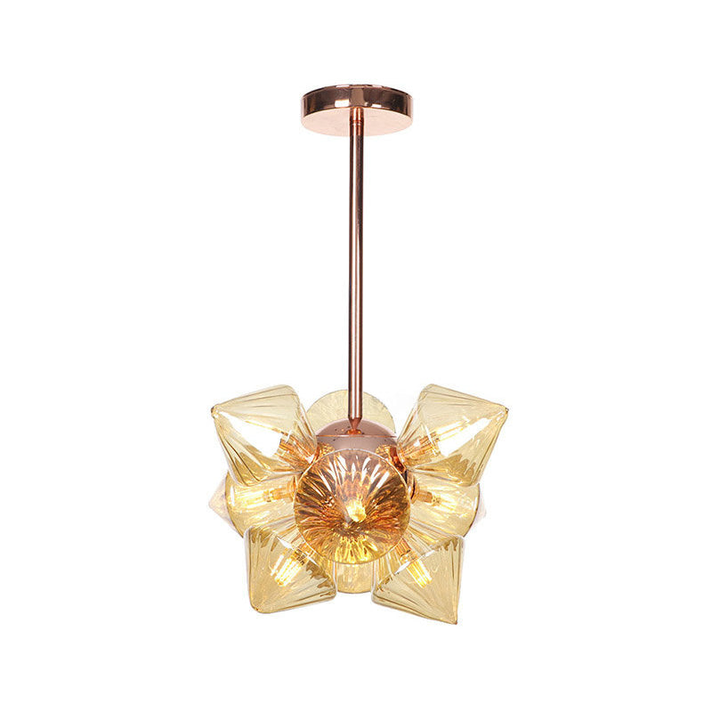 Modern Amber Glass Pyramid Chandelier Lamp - 9/12 Bulb Pendant Lighting Fixture For Living Room
