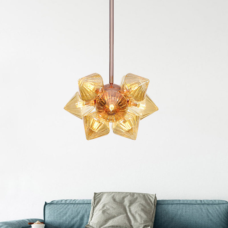 Modern Amber Glass Pyramid Chandelier Lamp - 9/12 Bulb Pendant Lighting Fixture For Living Room 9 /