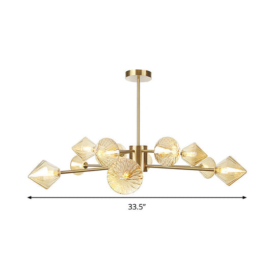 Modern Amber Glass Diamond Chandelier - 12 Head Bedroom Light Fixture