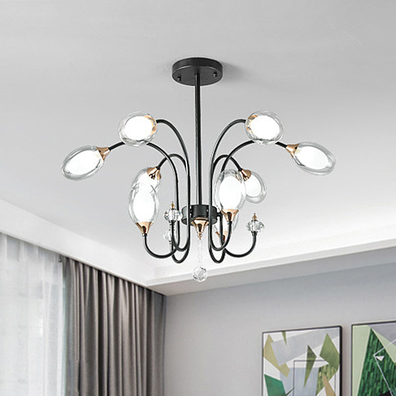 Contemporary Clear Glass Hanging Chandelier - Oval Shape, 9/15 Bulbs - Black Pendant Light