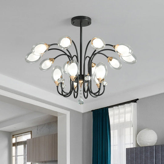 Contemporary Clear Glass Oval Hanging Chandelier - 9/15 Bulbs Black 15 /