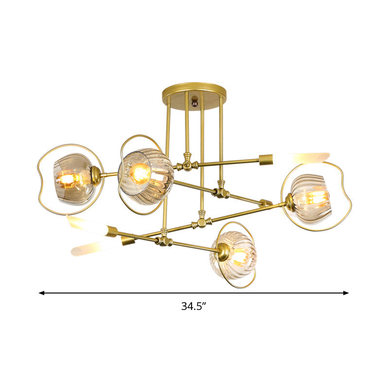Modern 6/8 Heads Gold Chandelier With Amber Glass Shade