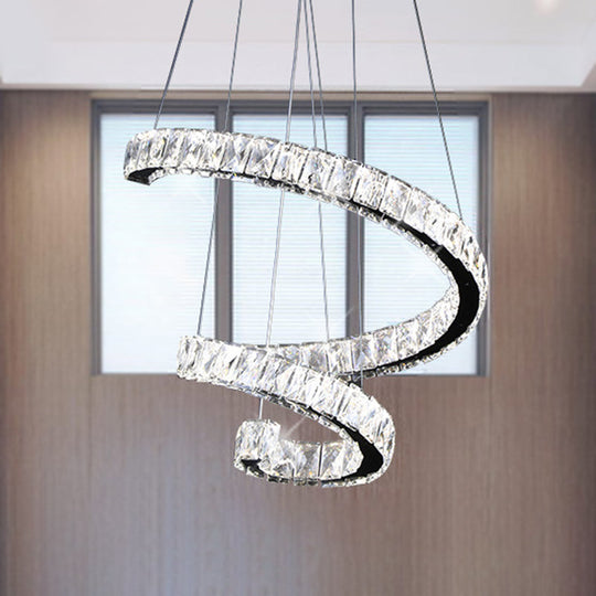 Contemporary Twist Crystal Chandelier - Led Pendant Lamp (19/23.5/31.5) With Chrome Finish Living