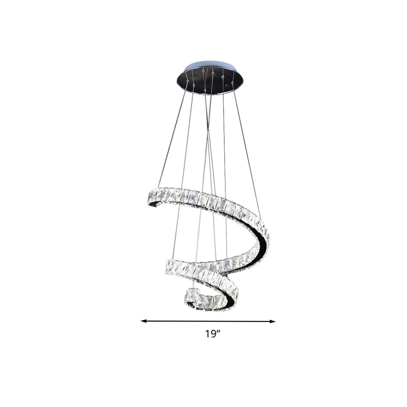 Contemporary Twist Crystal Chandelier - Led Pendant Lamp (19/23.5/31.5) With Chrome Finish Living