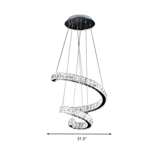 LED Crystal Chandelier Pendant Lamp - Contemporary Twist Design, Chrome Finish, 19"/23.5"/31.5" Width