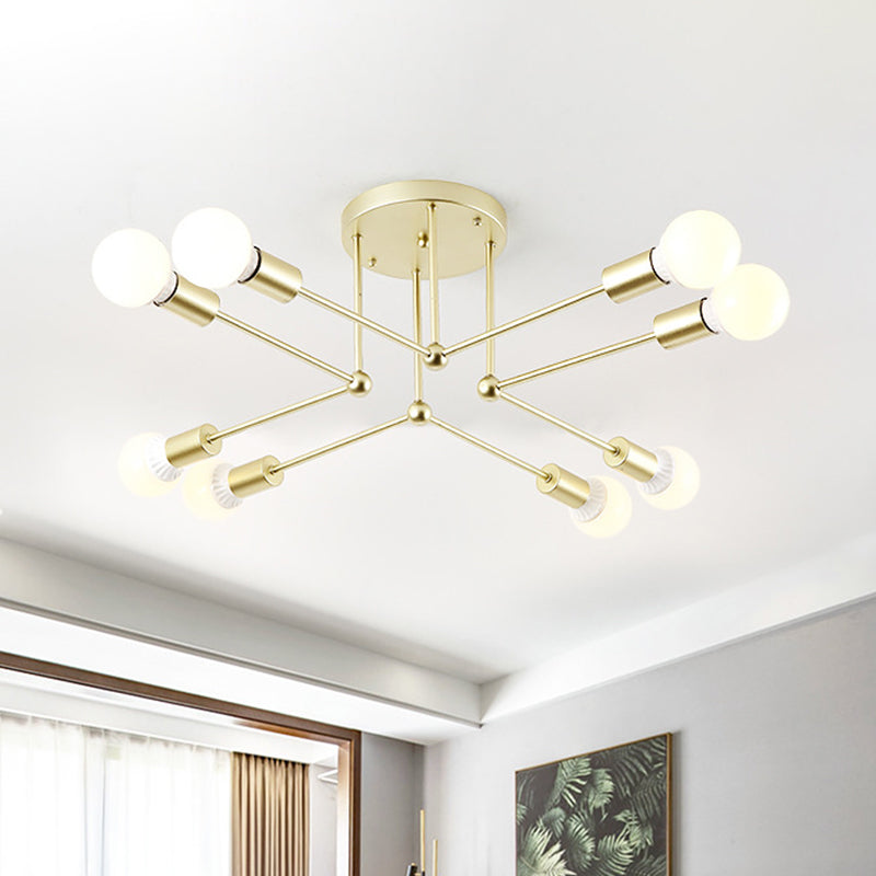 Contemporary Metal Radial Chandelier - 8-Head Gold Ceiling Hanging Light