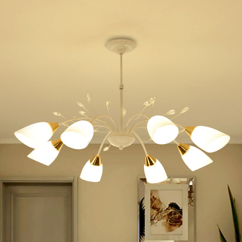 Modern Opal Glass Floral Chandelier - 8 Head Hanging Ceiling Lamp In White