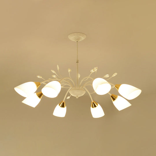 Modern Opal Glass Floral Chandelier with 8 Hanging Ceiling Lights in White