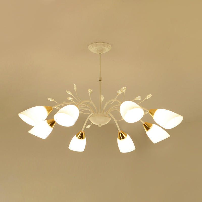 Modern Opal Glass Floral Chandelier - 8 Head Hanging Ceiling Lamp In White