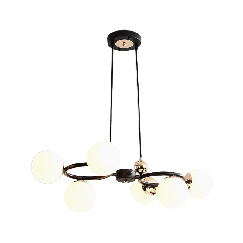 Modern 6-Head Opal Glass Chandelier - Black Ceiling Suspension Lamp