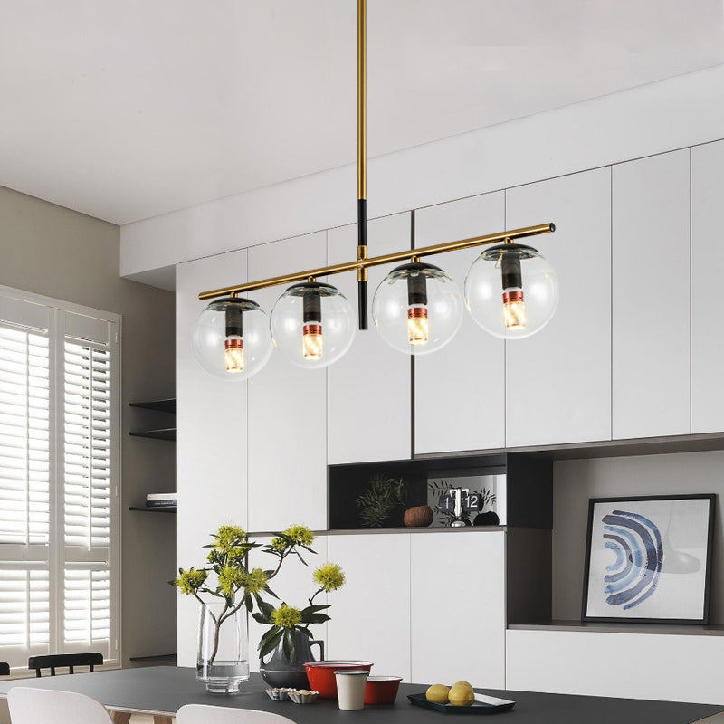 Contemporary Clear Glass Ball Pendant Light With 4 Bulbs - Black And Gold Black-Gold